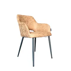 BROOKMAN - Silla Harry Tela Café Chocolate Estructura Metálica Negra