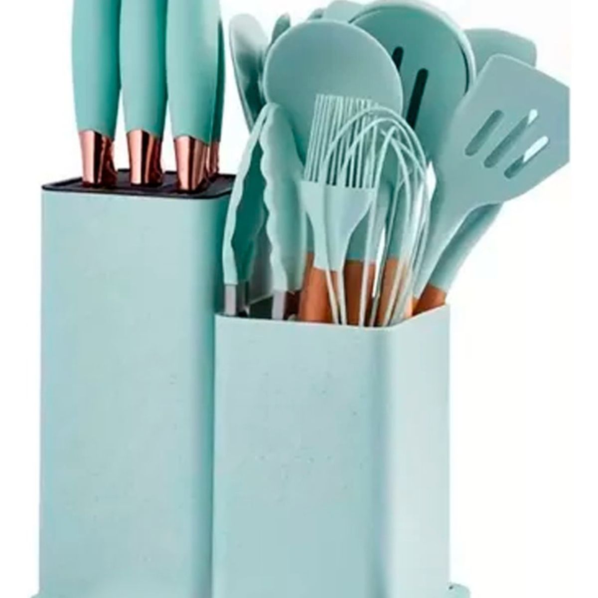 HOMEBRANDT - Set 19 Utensilios De Cocina Antiadherente Silicona Madera