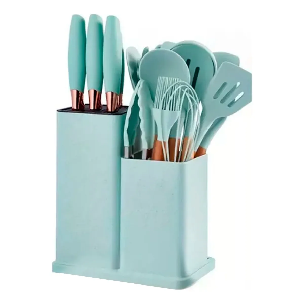 HOMEBRANDT - Set 19 Utensilios De Cocina Antiadherente Silicona Madera