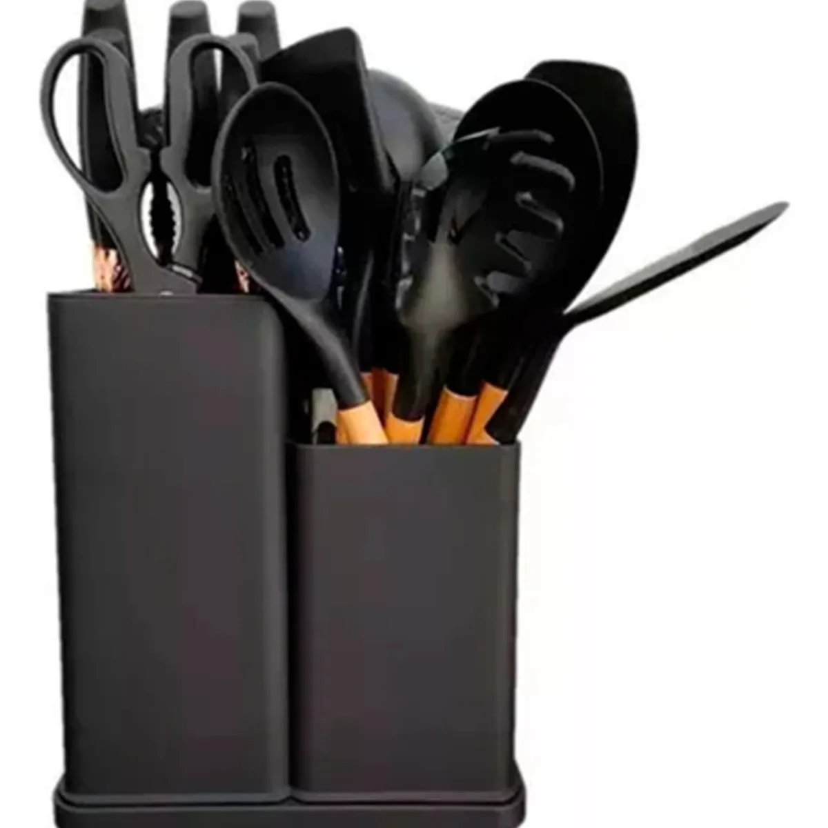 HOMEBRANDT - Set 19 Utensilios De Cocina Antiadherente Silicona Madera