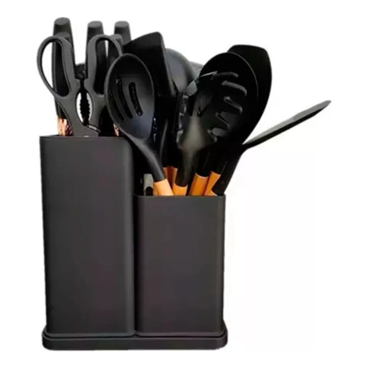 HOMEBRANDT - Set 19 Utensilios De Cocina Antiadherente Silicona Madera