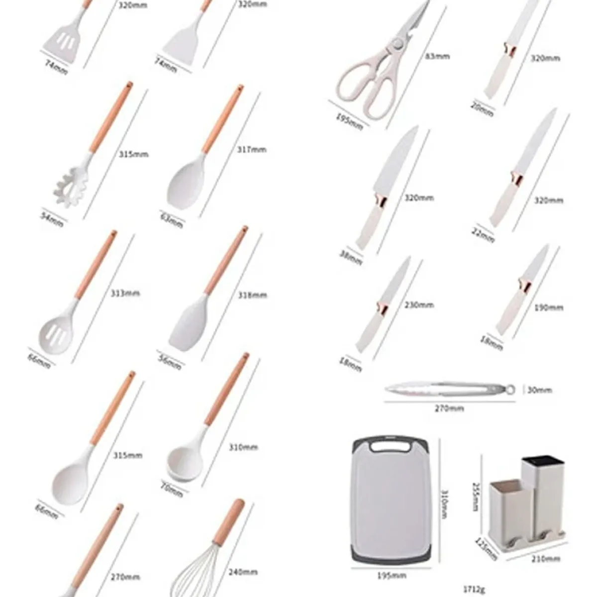 HOMEBRANDT - Set 19 Utensilios De Cocina Antiadherente Silicona Madera