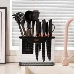 HOMEBRANDT - Set 16 Utensilios Cuchillos Cocina Acero Inoxidable Silicona