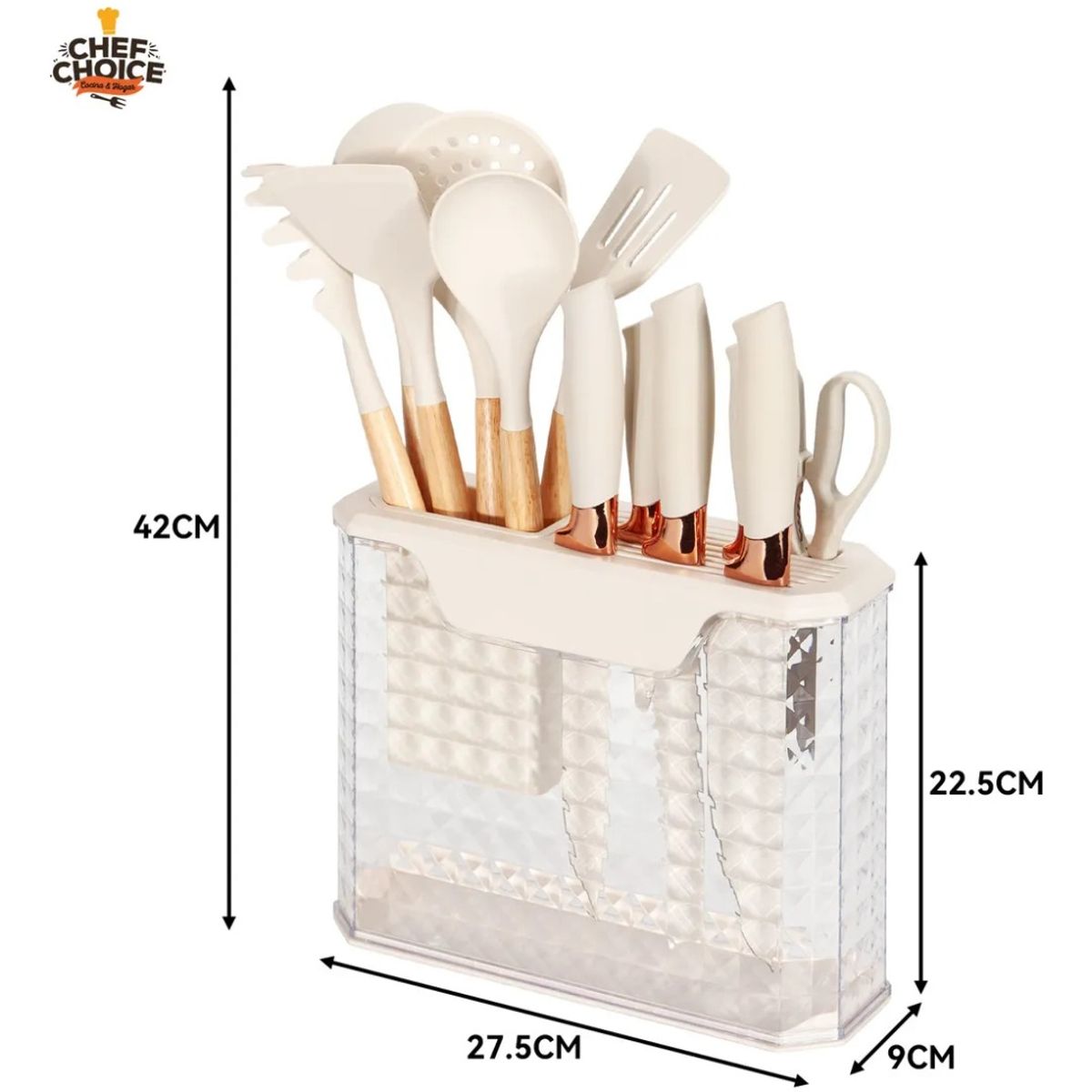 HOMEBRANDT - Set 16 Utensilios Cuchillos Cocina Acero Inoxidable Silicona