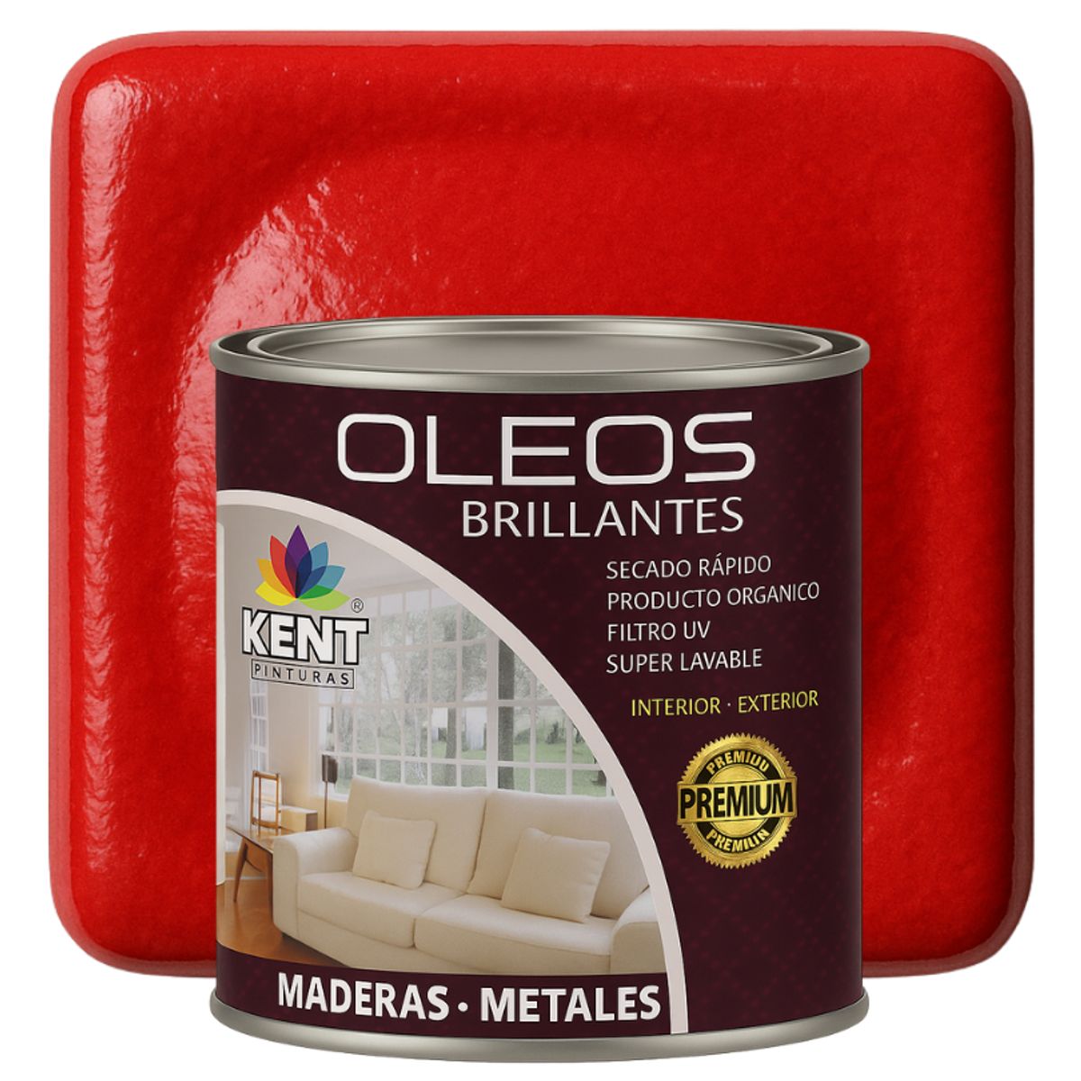 KENT - OLEO BRILLANTE PREMIUM - MULTISUPERFICIES - OCTAVO GALON ROJO CARMÍN