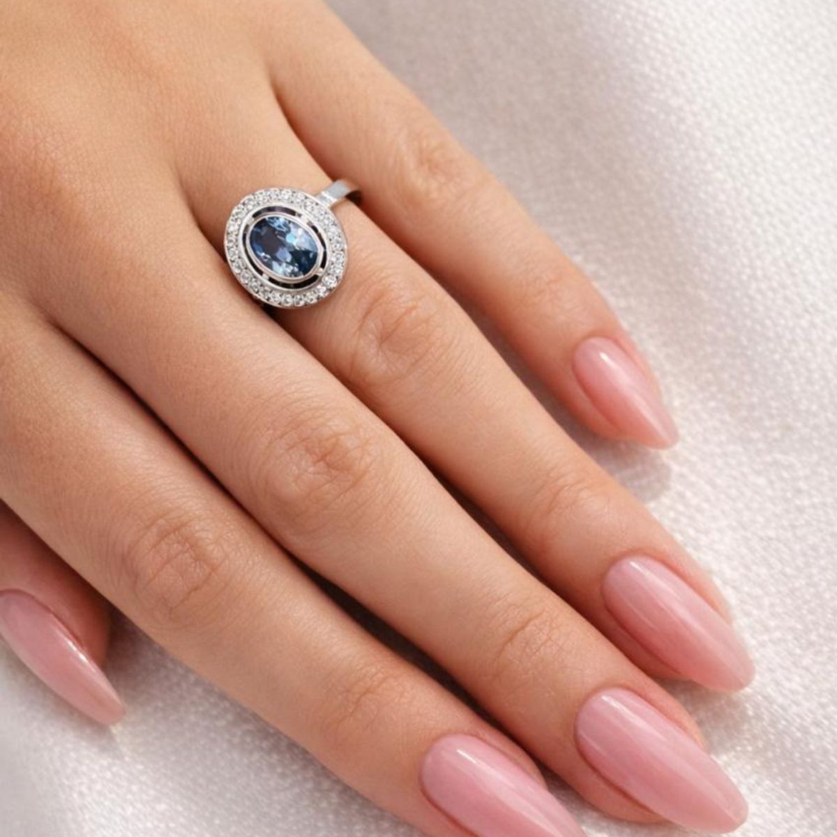 JOYAS LANDEROS - Anillo Agua Marina Ovalado Plata 925