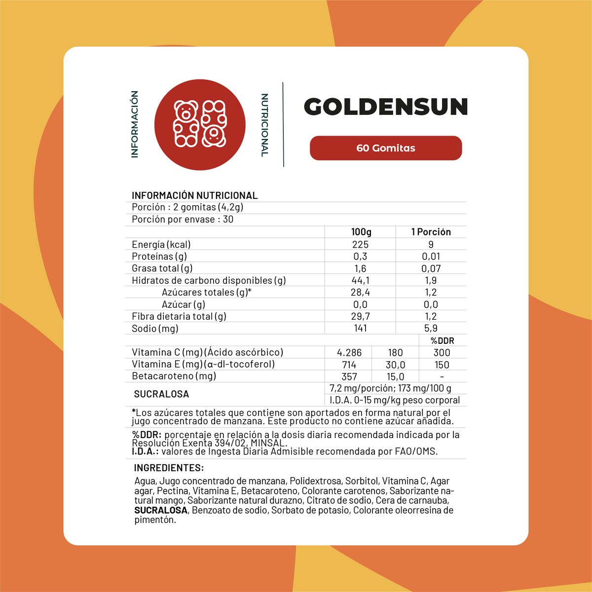 KARUNLIFE - Gomita Golden Sun con Betacaroteno 60 Un Karun Life