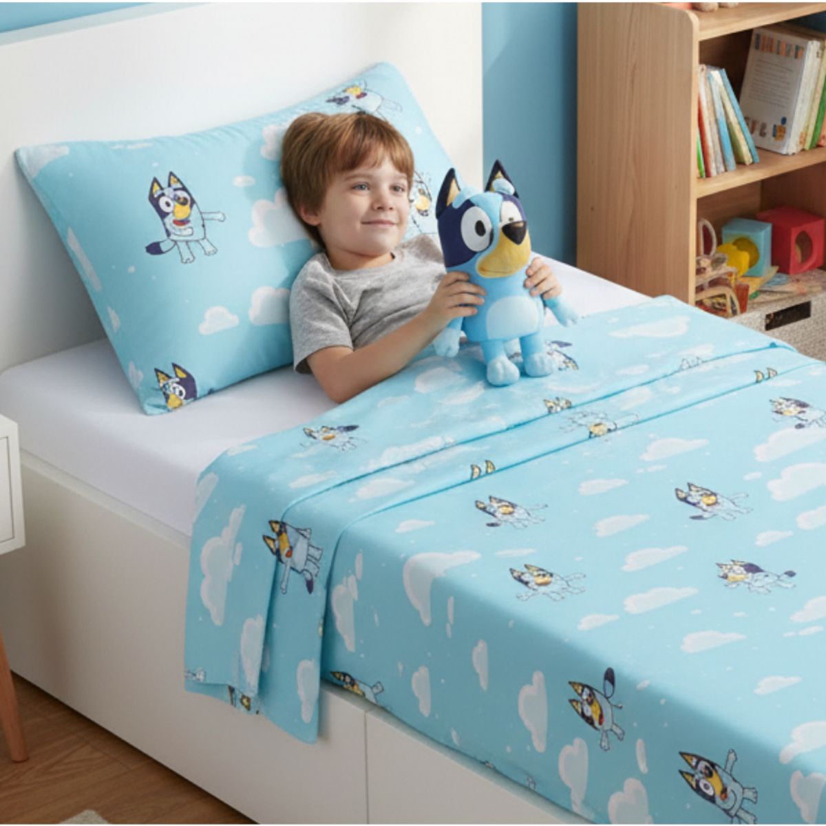 MASHINI - Juego Sábanas Mashini Bluey Nubes 1.5 Plazas Microfibra