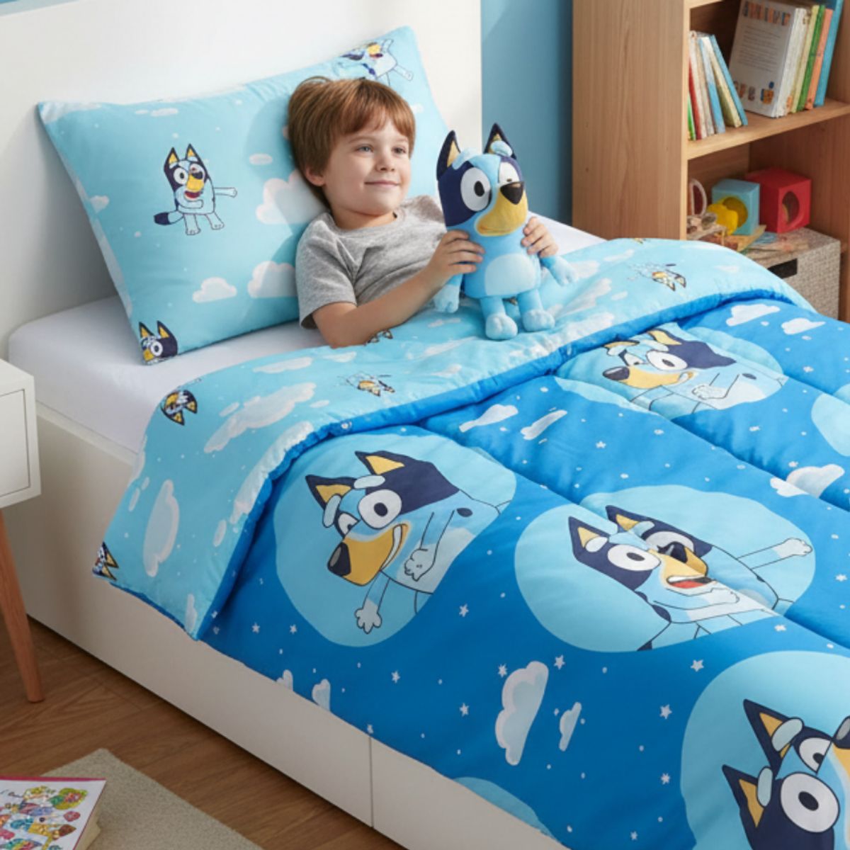 MASHINI - Plumón Bluey Nubes Reversible 1,5 Plazas Mashini + Funda Almohada