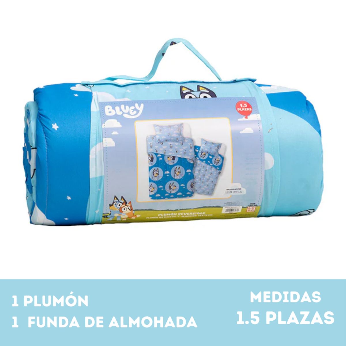 MASHINI - Plumón Bluey Nubes Reversible 1,5 Plazas Mashini + Funda Almohada