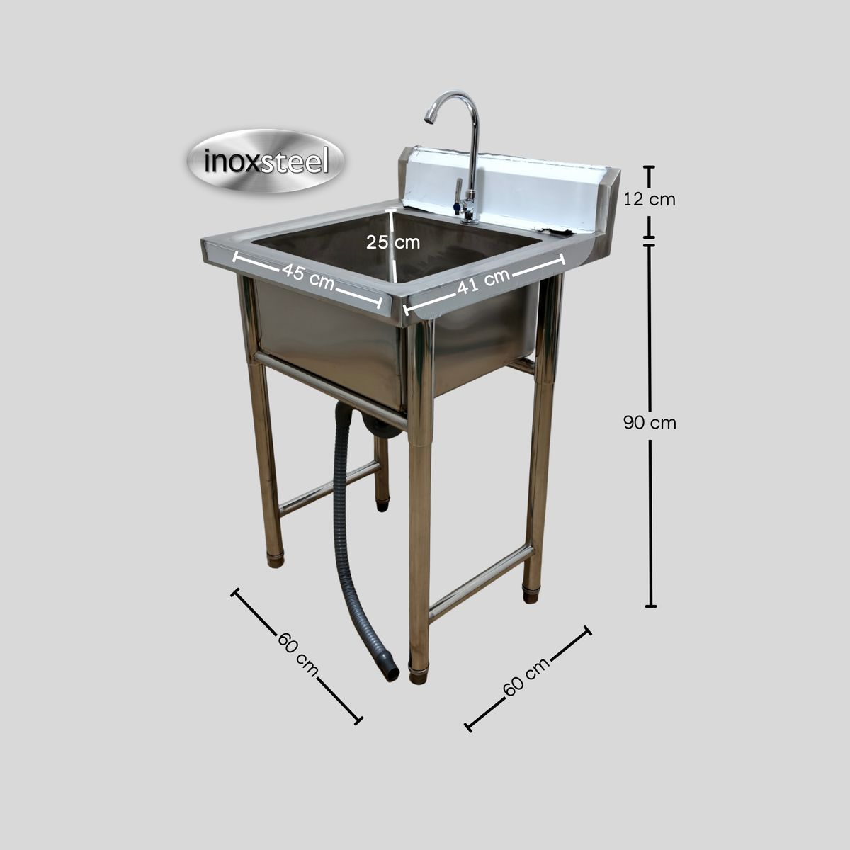 GENERICO - Lavafondo Acero Inoxidable 60x60 cm con Grifería para Cocina Industrial o Doméstica