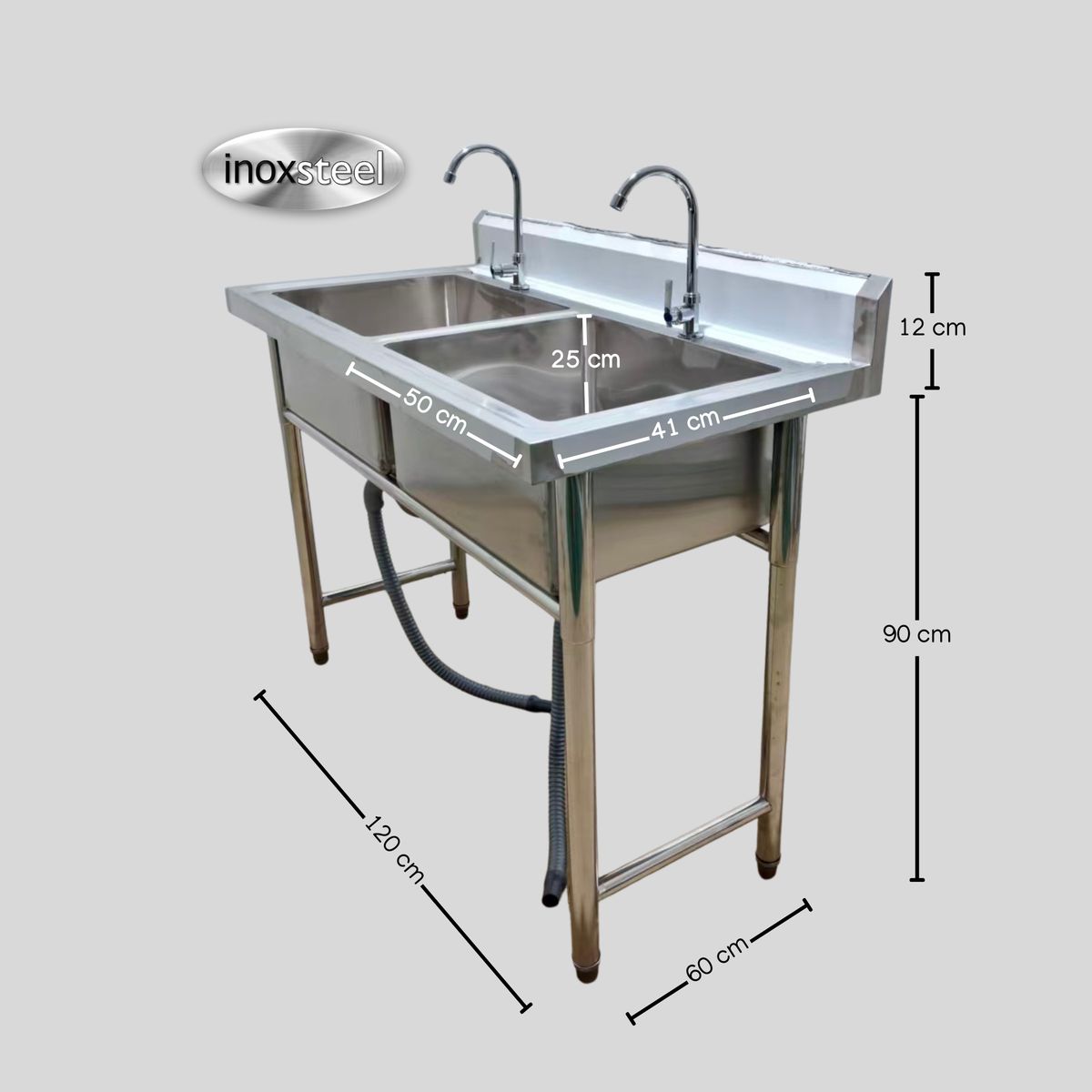 GENERICO - Lavafondo Doble Acero Inoxidable 120x60 cm  y Grifería para Cocina Industrial