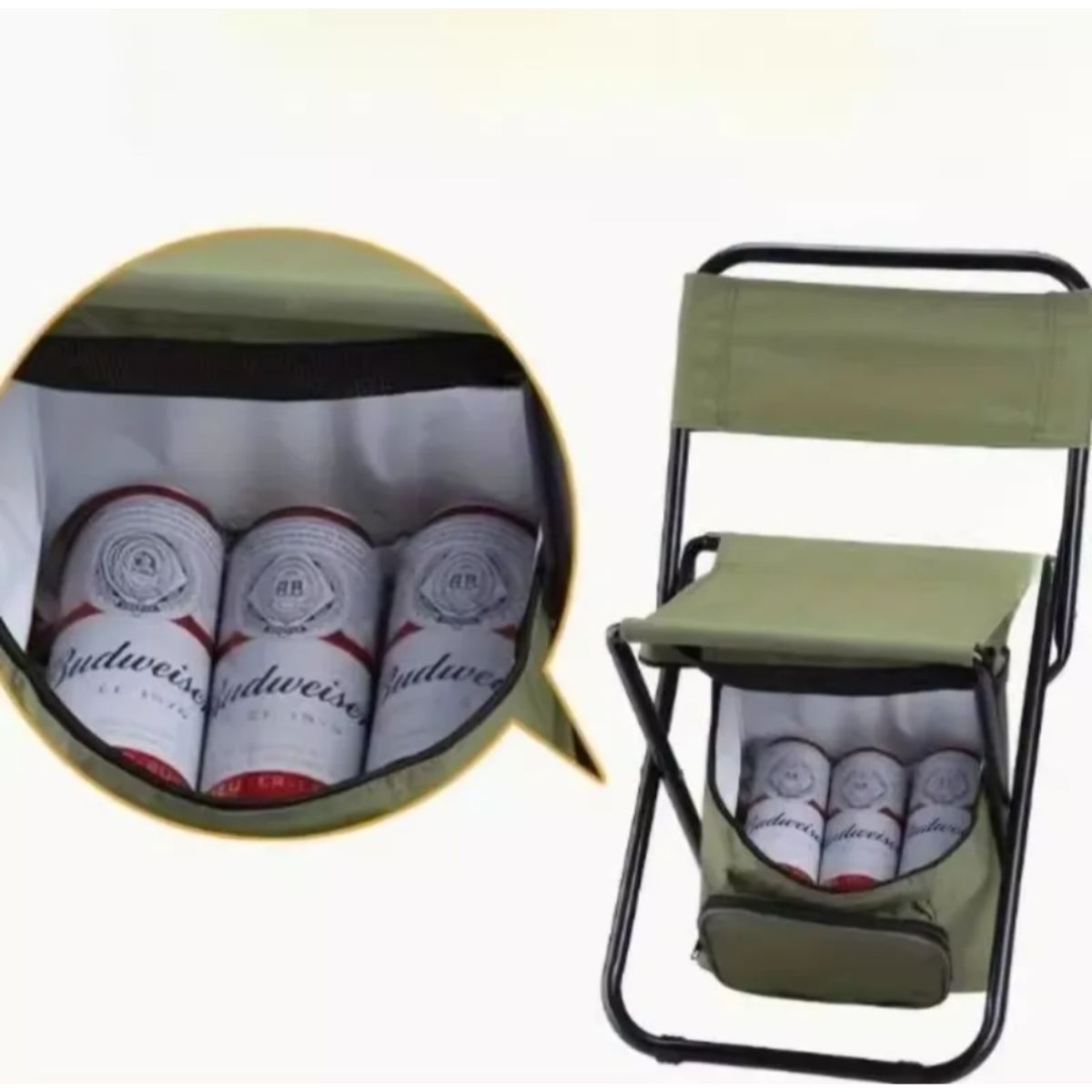 GENERICO - Silla Plegable Camping Con Cooler Térmico Pesca Outdoor Verde.