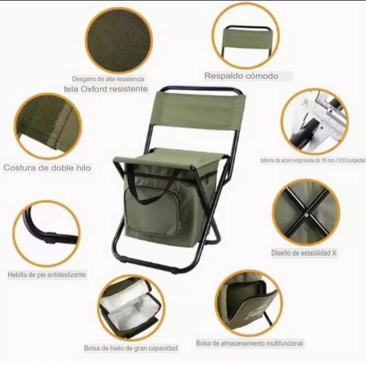 GENERICO - Silla Plegable Camping Con Cooler Térmico Pesca Outdoor Camuflaje