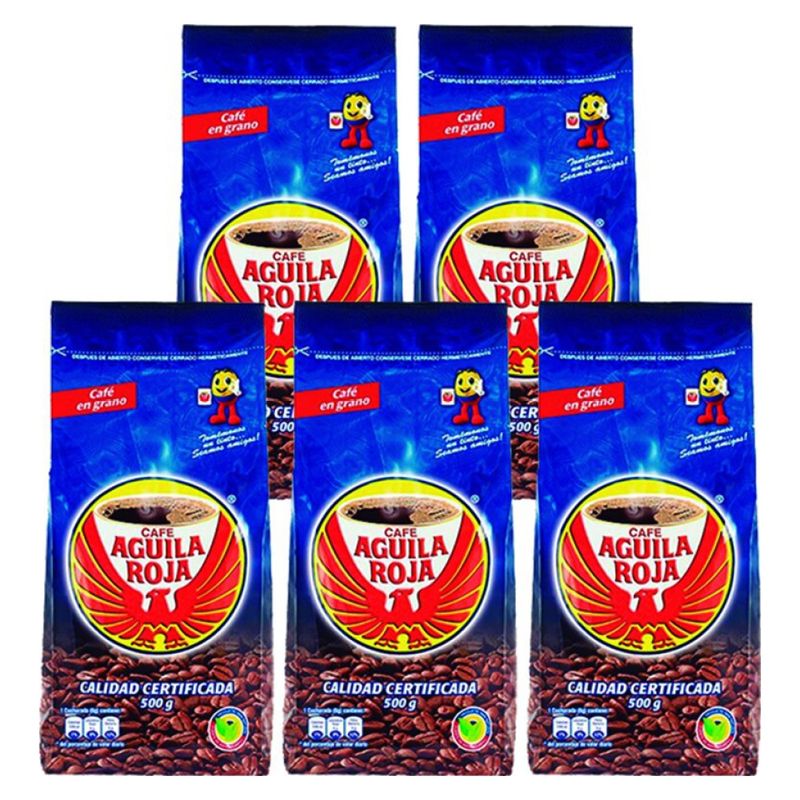 AGUILA ROJA - Pack 5 un. Café Aguila Roja Tostado Grano 500 gr