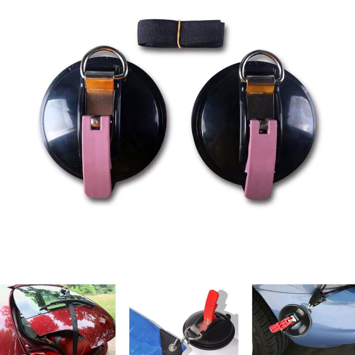 GENERICO - Kit 2 Ventosas Anclaje Con Correa Para Autos Camping
