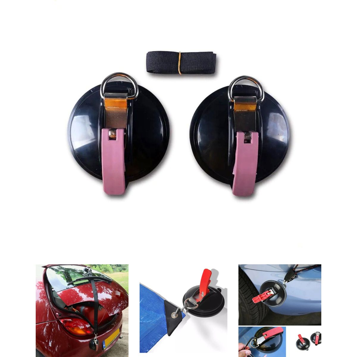 GENERICO - Kit 2 Ventosas Anclaje Con Correa Para Autos Camping