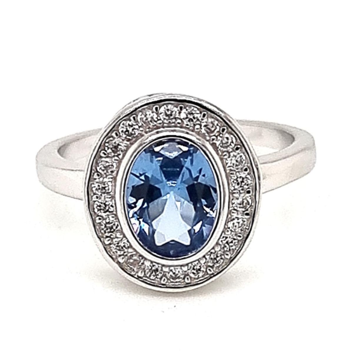 JOYAS LANDEROS - Anillo Ovalado Agua Marina Riel Plata 925