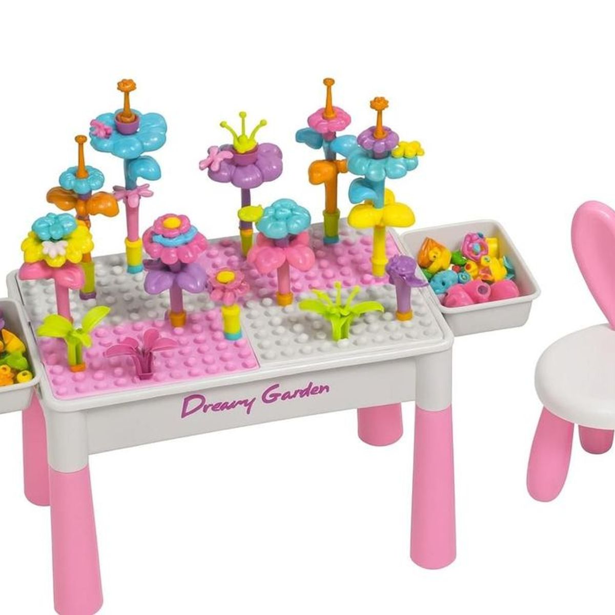 GENERICO - MESA DE LEGO DIDACTICA PARA NIÑA CON 89 PZS ROSADA