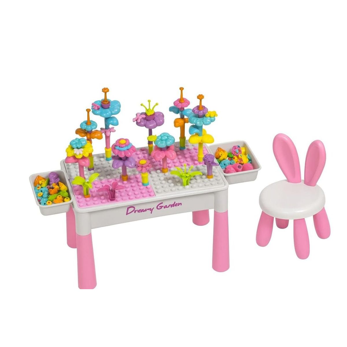 GENERICO - MESA DE LEGO DIDACTICA PARA NIÑA CON 89 PZS ROSADA