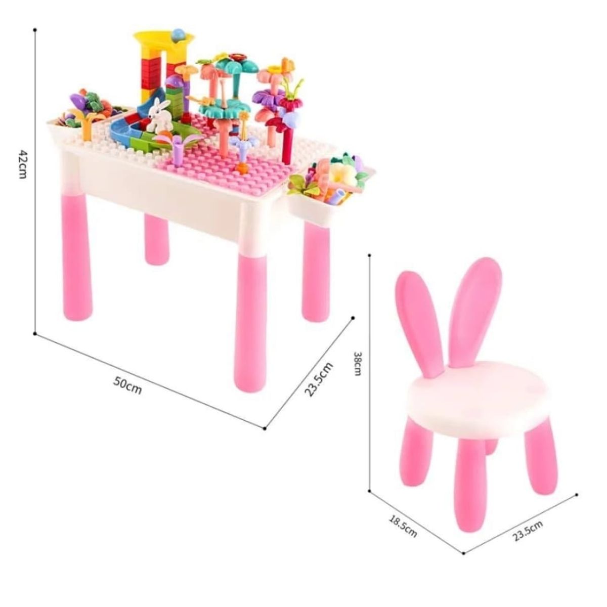 GENERICO - MESA DE LEGO DIDACTICA PARA NIÑA CON 89 PZS ROSADA