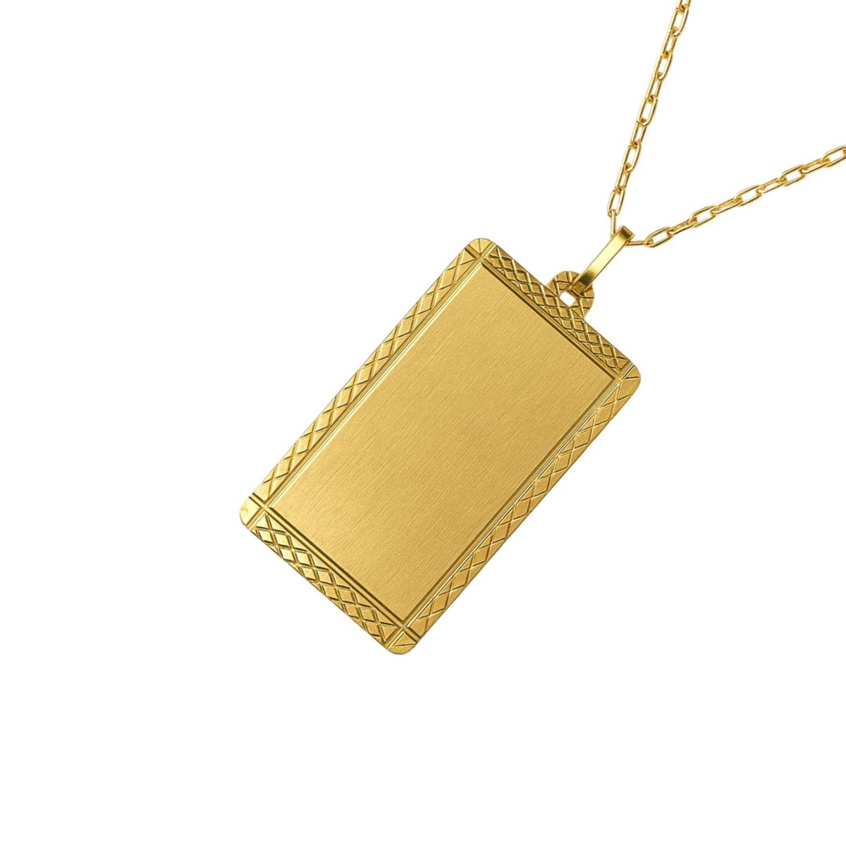 JB JOYAS BARON - Colgante Oro Miel 18kt Placa Rectangular Borde Diamantado