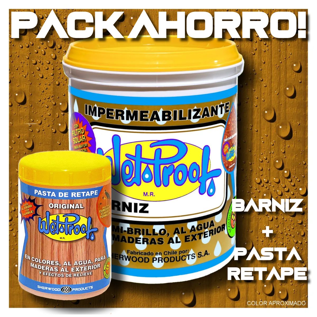 WETPROOF - BARNIZ MADERA EXTERIOR WET PROOF® HABAN 1 GL + PASTA RETAPE WET PROOF® HABAN 1-2 KG PACK AHORRO