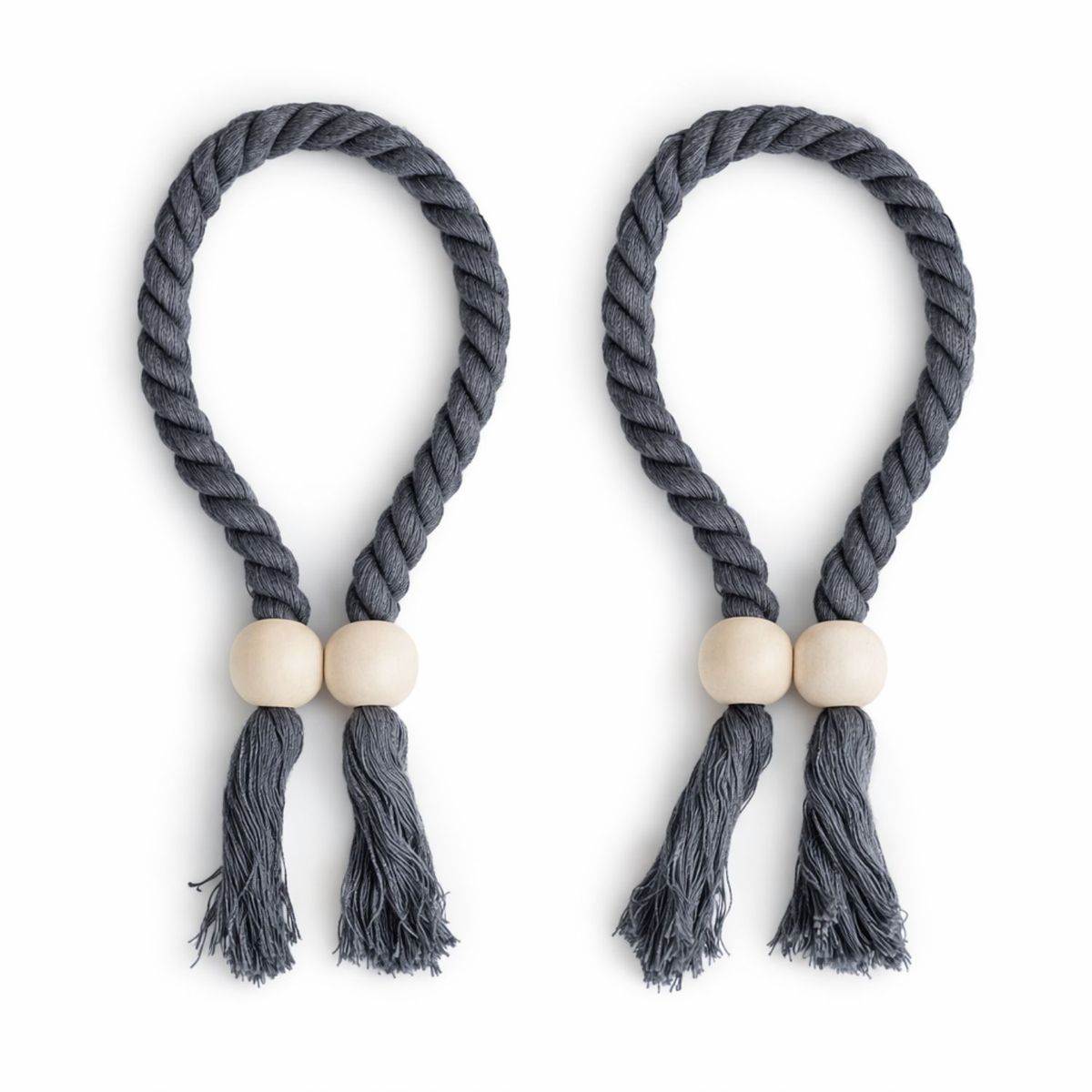 COLETTE - Set De Toma Cortinas Cordón Trenzado Borla Madera Japandi Colores