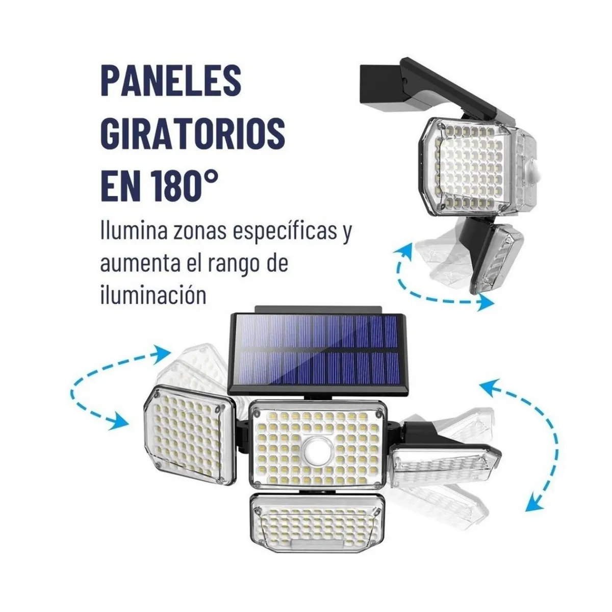 GENERICO - Foco Led Solar 04 Cabezales Giratorias con Sensor Movimiento