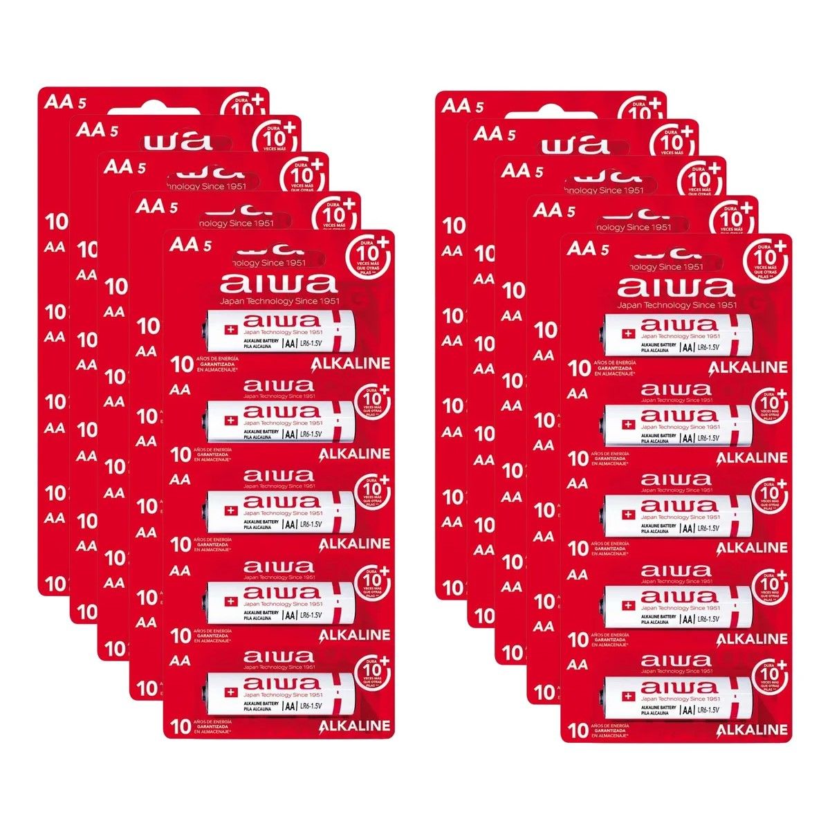 AIWA - Pack 50 Pilas Alcalinas Aa Aiwa Lr6 Tira Caja 50 Unidades