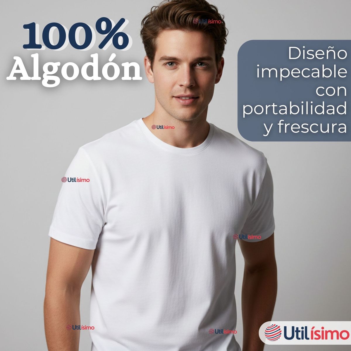 UTILISIMO - Camiseta Polera 100% Algodón Básica Lisa Elástica Hombre Blanco