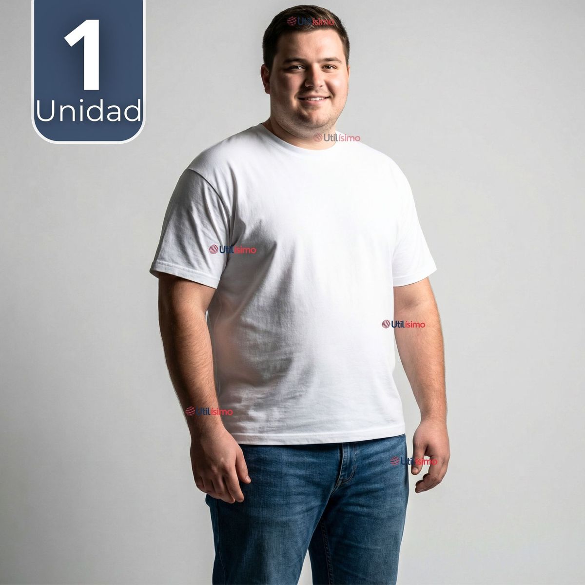 UTILISIMO - Camiseta Polera 100% Algodón Básica Lisa Elástica Blanca para Hombre