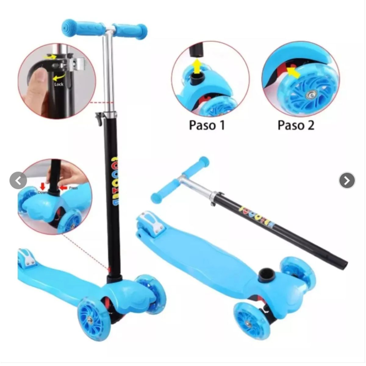 GENERICO - SCOOTER MONOPATÍN AJUSTABLE LUZ LED 3 RUEDAS COLOR AZUL