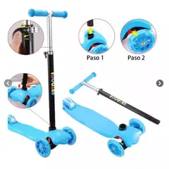 GENERICO - SCOOTER MONOPATÍN AJUSTABLE LUZ LED 3 RUEDAS COLOR AZUL