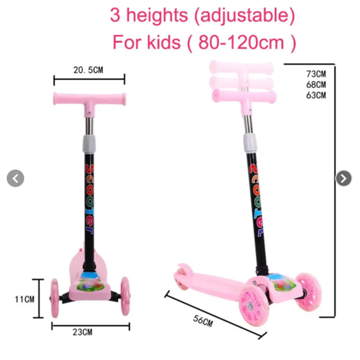 GENERICO - SCOOTER MONOPATÍN AJUSTABLE LUZ LED 3 RUEDAS COLOR ROSA