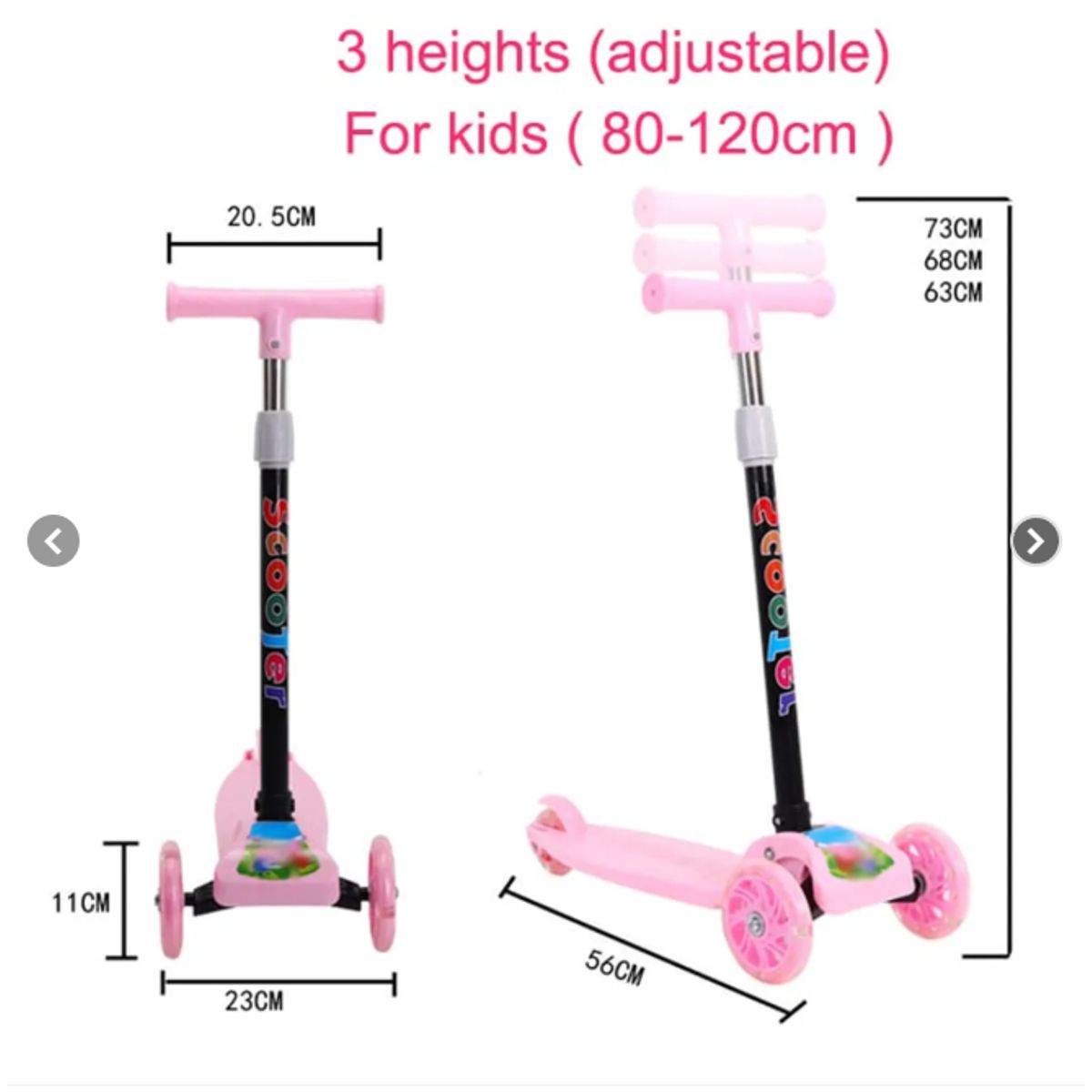 GENERICO - SCOOTER MONOPATÍN AJUSTABLE LUZ LED 3 RUEDAS COLOR ROSA