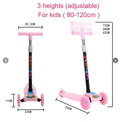 GENERICO - SCOOTER MONOPATÍN AJUSTABLE LUZ LED 3 RUEDAS COLOR ROSA