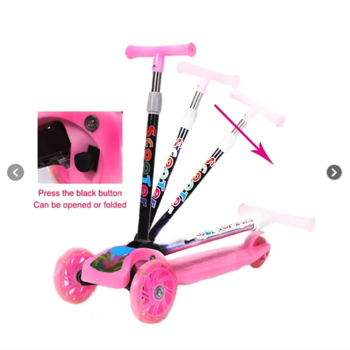 GENERICO - SCOOTER MONOPATÍN AJUSTABLE LUZ LED 3 RUEDAS COLOR ROSA