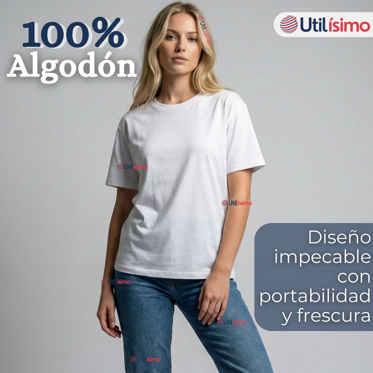 UTILISIMO - Pack 6 Camisetas Poleras 100% Algodón Básica Lisa Elástica  Mujer Blanco