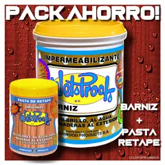 WETPROOF - BARNIZ MADERA EXTERIOR WET PROOF® ROJO 1 GL + PASTA RETAPE WET PROOF® ROJO 1-2 KG PACK AHORRO