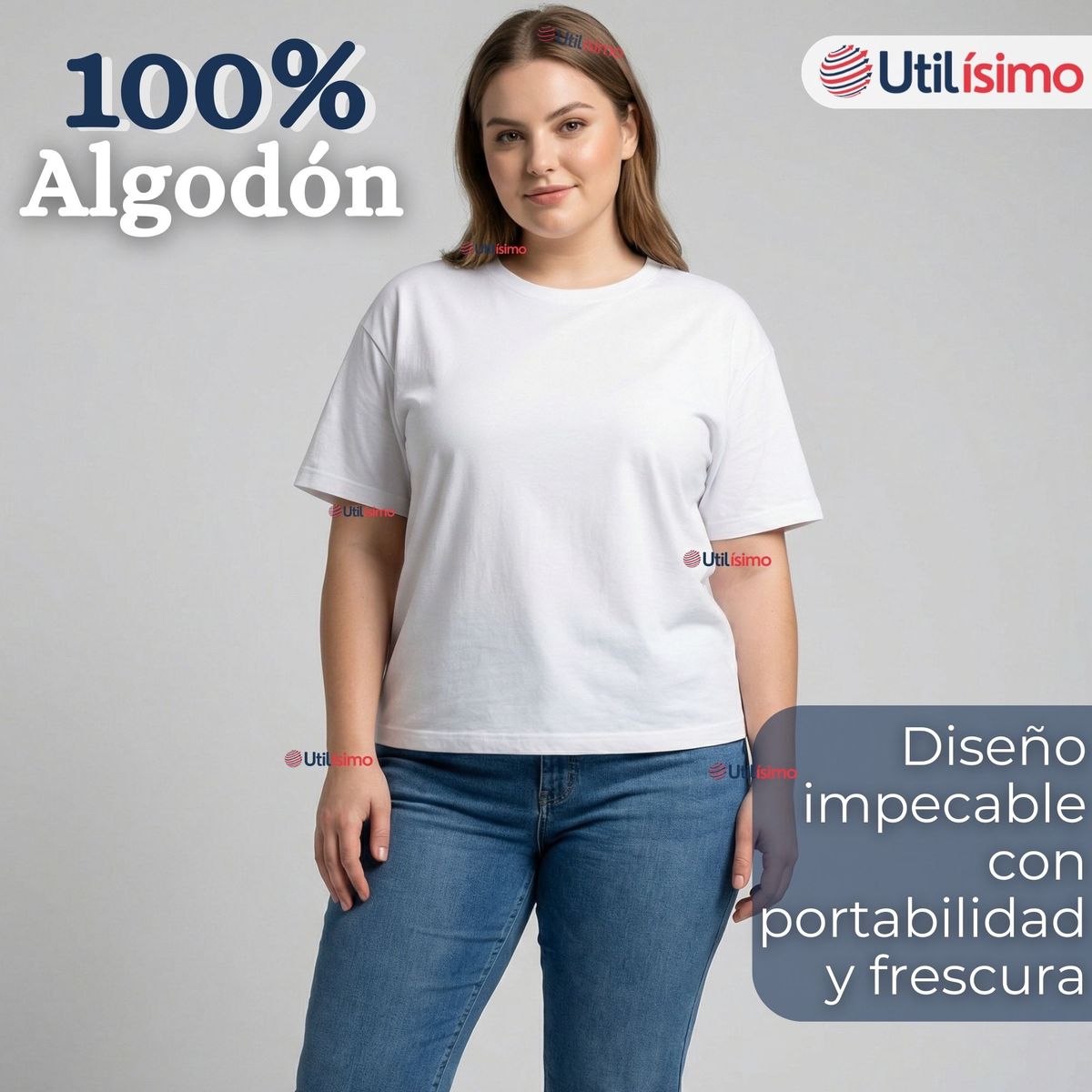 UTILISIMO - Pack 3 Camisetas Poleras 100% Algodón Básica Lisa Elástica  Mujer Blanco
