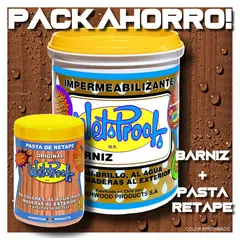 WETPROOF - BARNIZ MADERA EXTERIOR WET PROOF® CASTAÑO 1 GL + PASTA RETAPE WET PROOF® CASTAÑO 1-2 KG PACK AHORRO