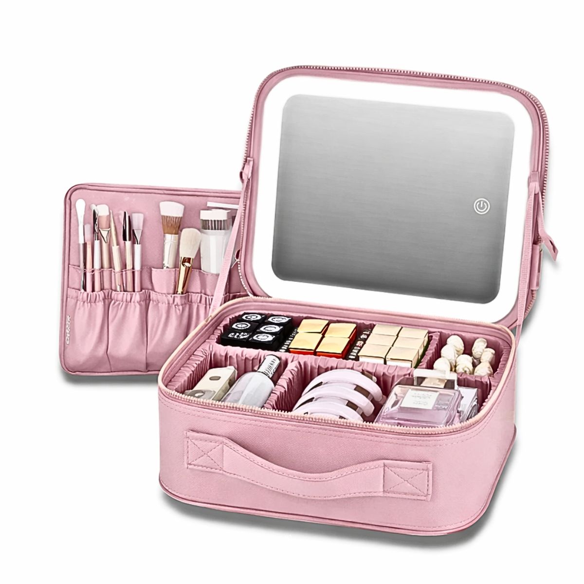 GENERICO - Cosmetiquero Organizador De Maquillaje Rosa Con Espejo Luz Led