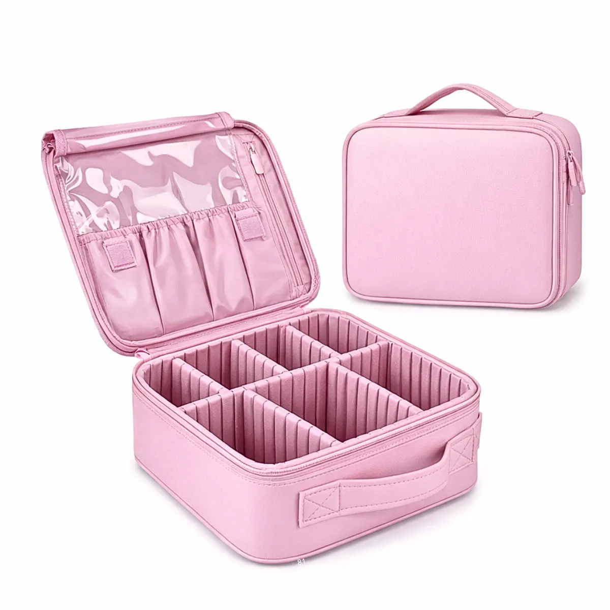 GENERICO - Cosmetiquero Organizador De Maquillaje Rosa Con Espejo Luz Led