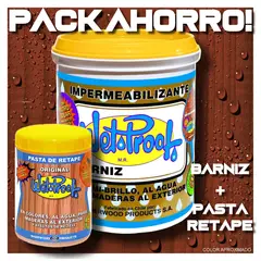WETPROOF - BARNIZ MADERA EXTERIOR WET PROOF® CAOBA 1 GL + PASTA RETAPE WET PROOF® CAOBA 1-2 KG PACK AHORRO