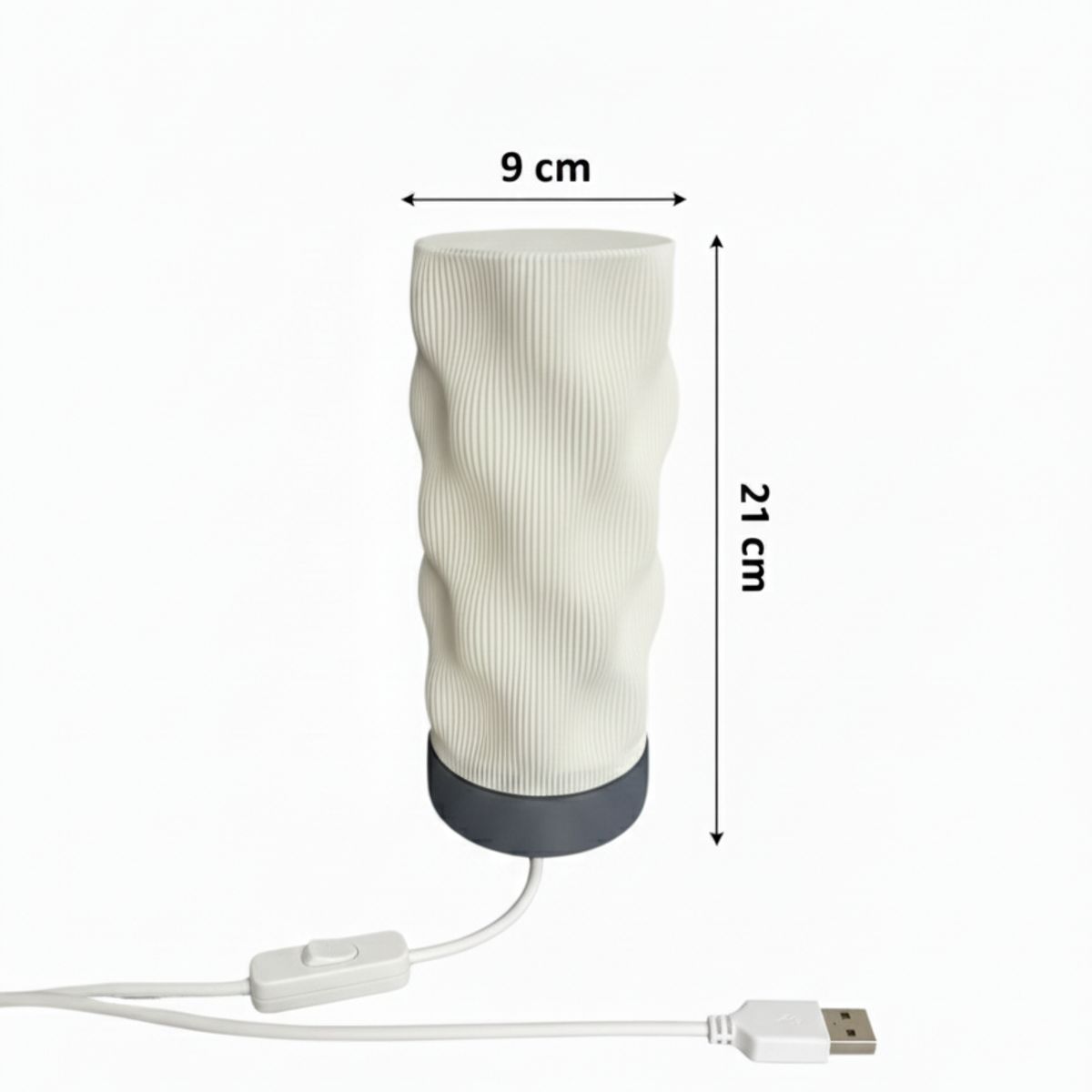 GENERICO - Lámpara de Mesa LED USB 20 cm – Diseño Waves Minimalista Impresa en 3D