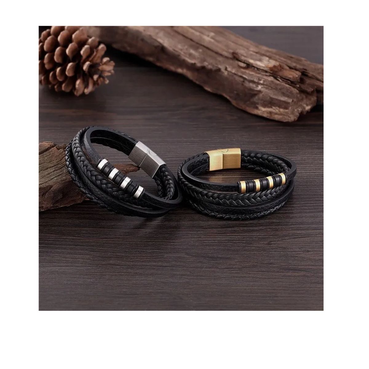 GENERICO - Pulsera De Caballero De Cuero Black Space Elegante
