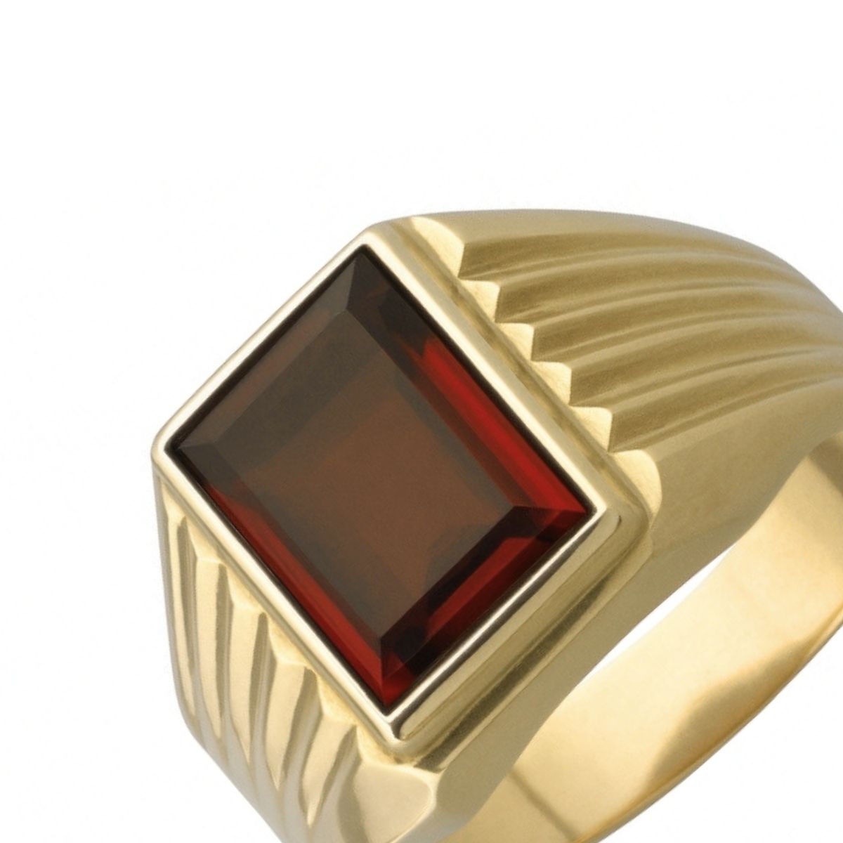 JB JOYAS BARON - Anillo Oro 18kt Sello Rectangular Ranurado Circonita