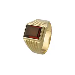 JB JOYAS BARON - Anillo Oro 18kt Sello Rectangular Ranurado Circonita