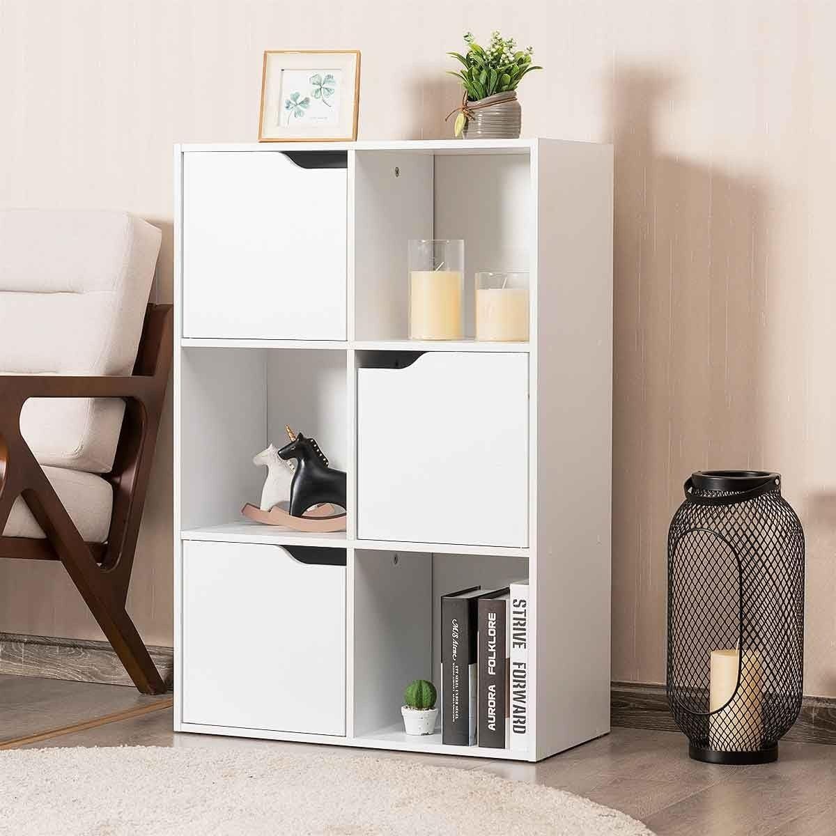 YOMYM - Estanteria 6 Compartimentos Mueble de Almacenaje Con tres espacios cerrados 60 x 29 x 92 cm